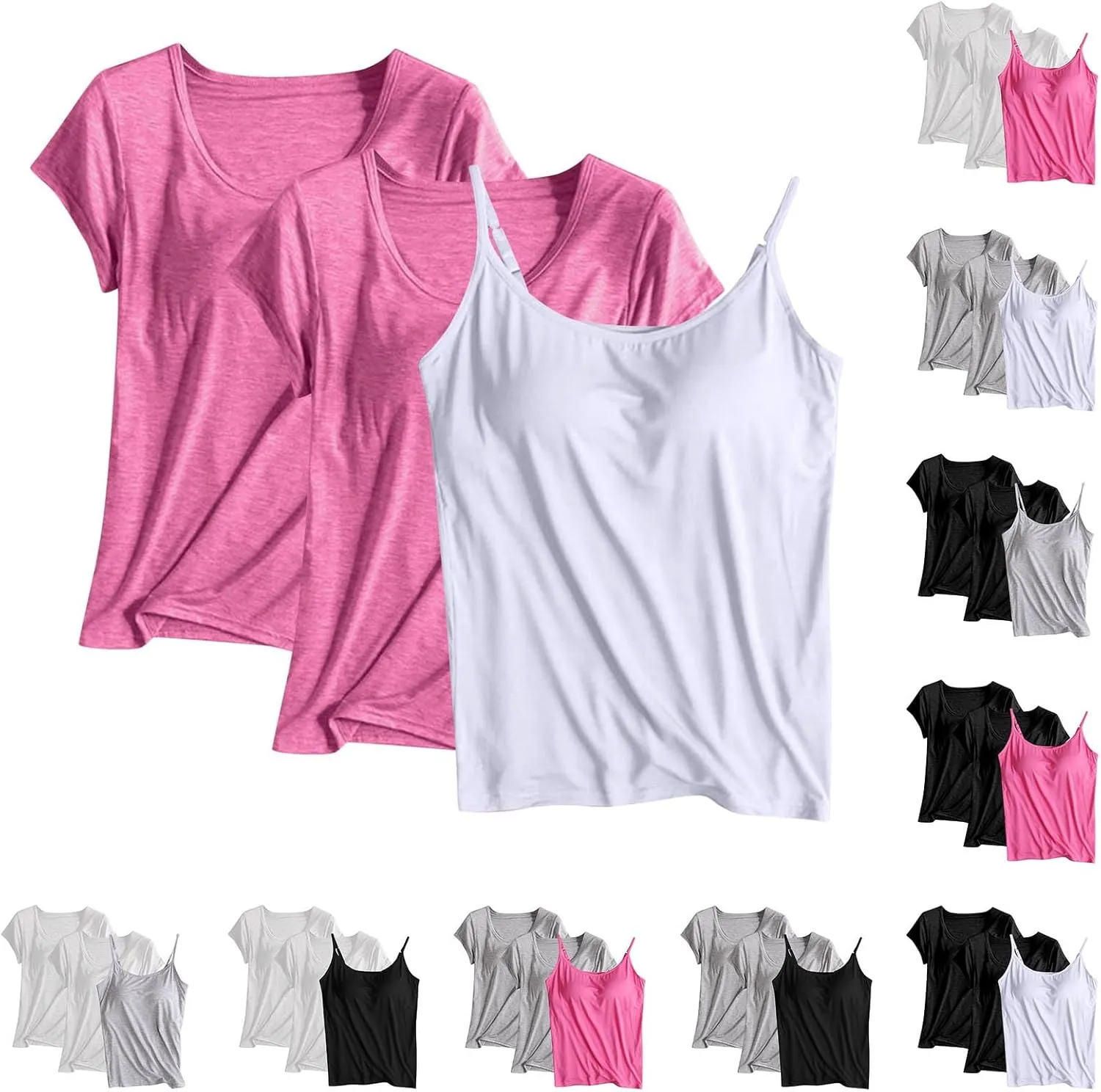 HGps8w 3-Pack Women's Adjustable Spaghetti Strap Shelf Bra Camisoles Basic Bulit-in Bra Soft Modal Tank Tops Undershirts