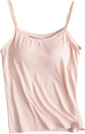 HGps8w Plus Size Womens Shelf Bra Camisoles Adjustable Spaghetti Strap Tank Tops Scoop Neck Layer Cami Tops (S-6XL)