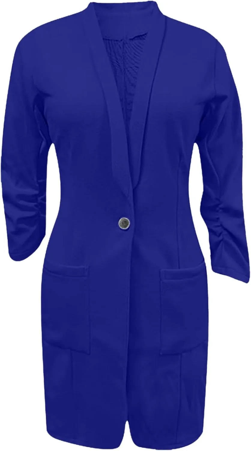 HGps8w Women's Long Blazers Casual Open Front Long Sleeve Lapel Suit Jacket Elegant Plain Work Office Blazer Jackets