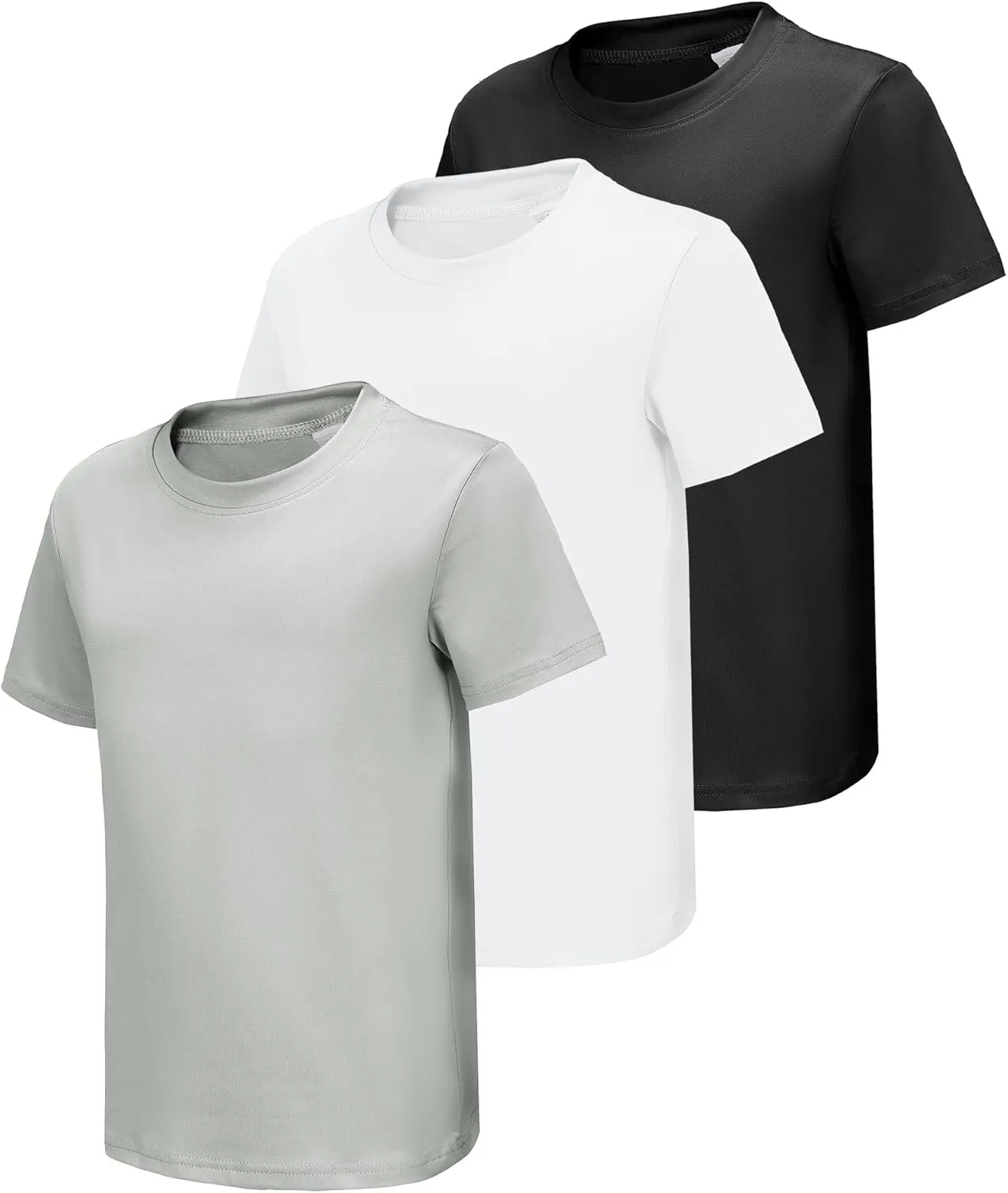 HIBETY 3 Pack Athletic Kids T-Shirts, Moisture-Wicking Dry-Fit Sports Tee, Gym Workout Short/Long Sleeve Shirts
