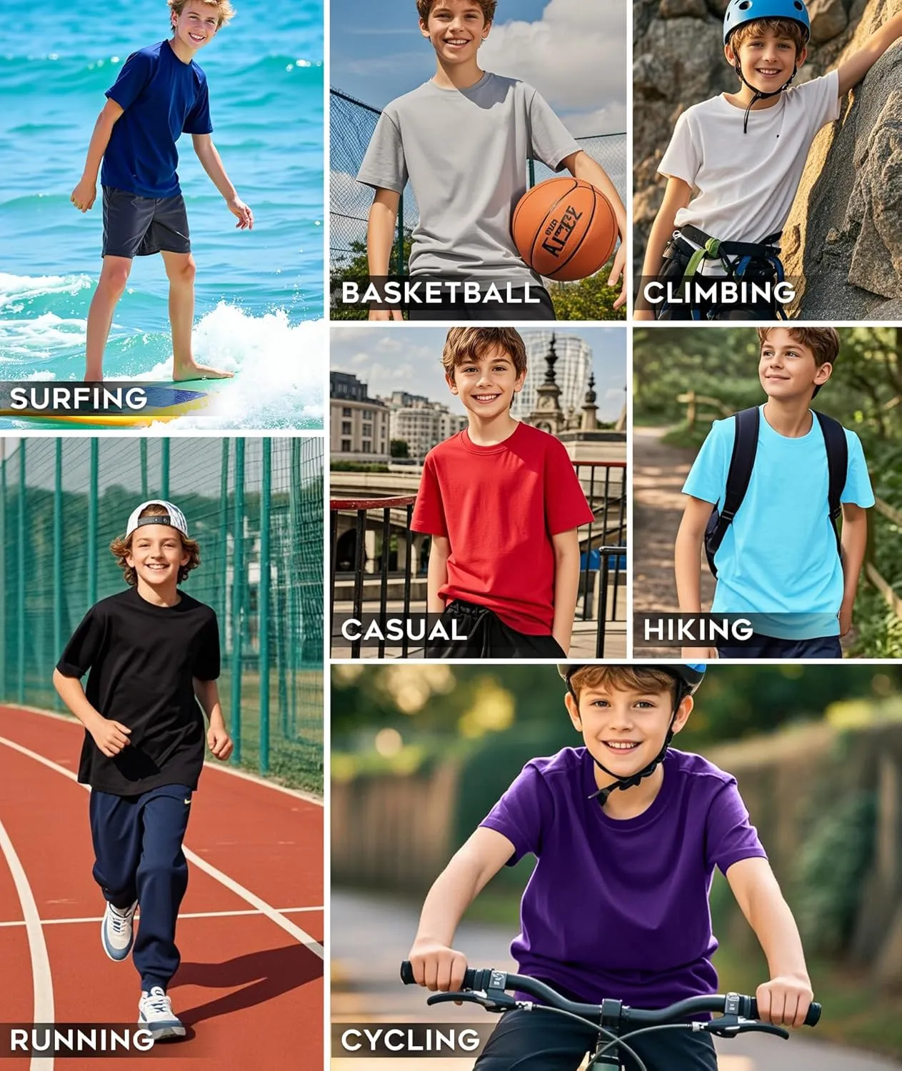 HIBETY 3 Pack Athletic Kids T-Shirts, Moisture-Wicking Dry-Fit Sports Tee, Gym Workout Short/Long Sleeve Shirts