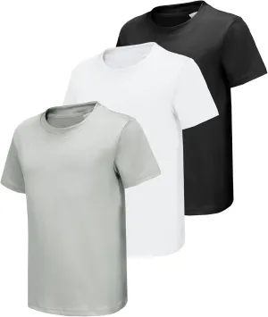 HIBETY 3 Pack Athletic Kids T-Shirts, Moisture-Wicking Dry-Fit Sports Tee, Gym Workout Short/Long Sleeve Shirts