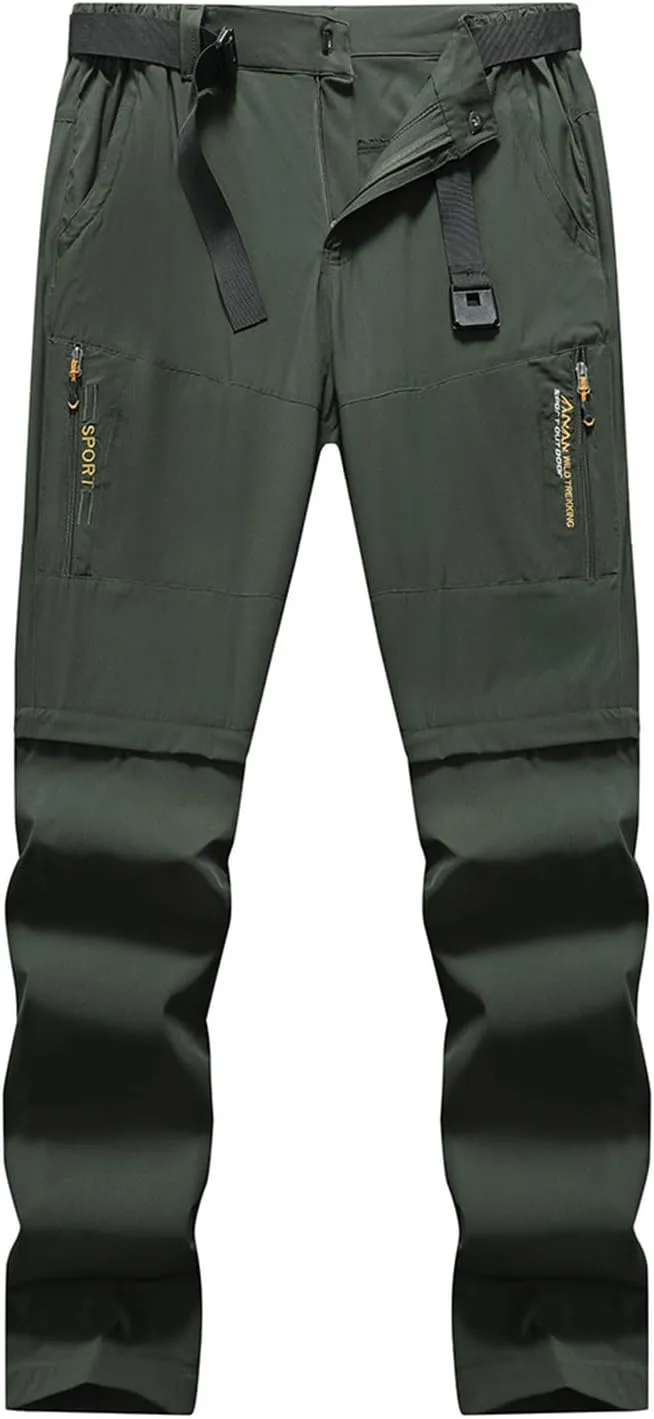 Hiking Pants Men Convertible Zip Off Lightweight Cargo Work Pants Waterproof 5 Pcokets Quick Dry Travel Fishing Pants