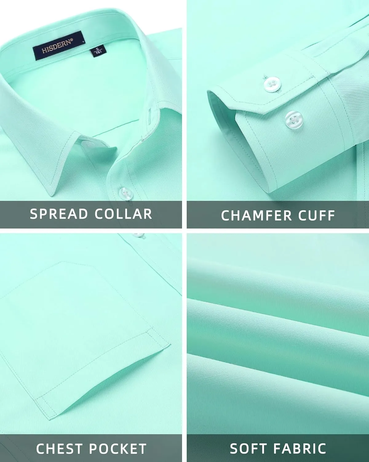 HISDERN Mens Dress Shirt and Tie Handkerchief Set Classic Long Sleeve Shirts Matching Ties Formal Button Down Shirts