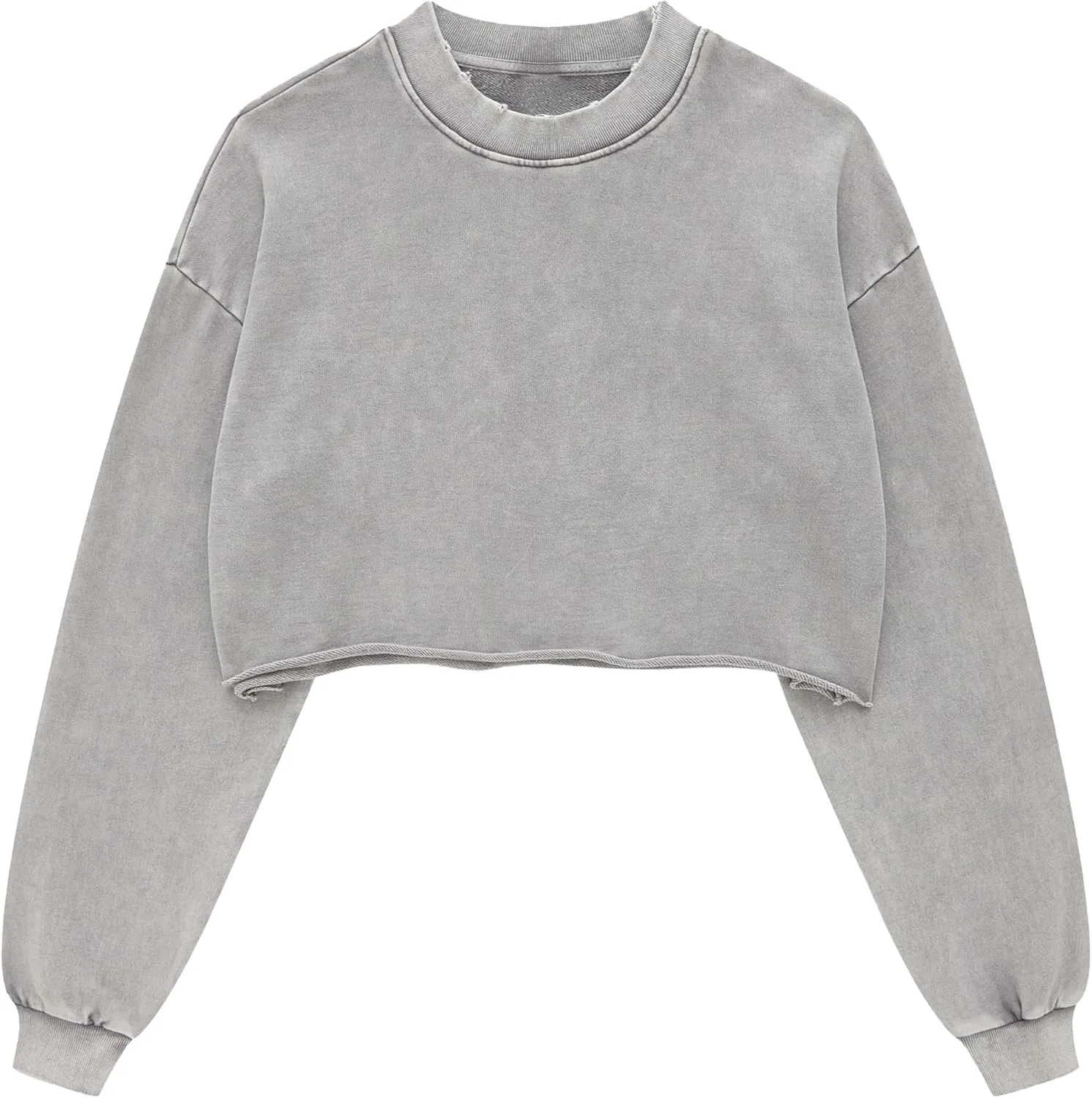 Hixiaohe Womens Cropped Sweatshirts Vintage Long Sleeve Pullover Tops Acid Wash Sweatshirt Hoodies for Women Workout Crop Top