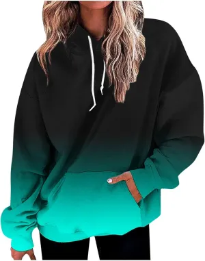 Hoodies For Women 2024 Causal Fall Fashion Oversized Hooded Sweatshirt Gradient Color Drawstring Pullover Hoodie