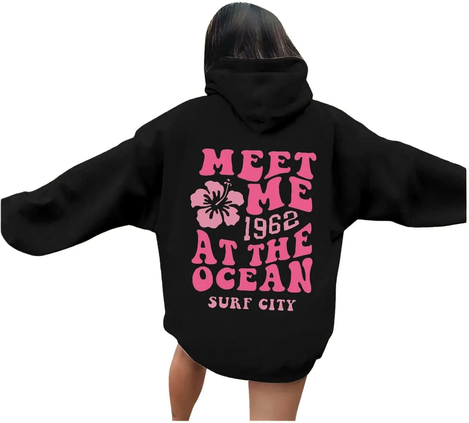hoodies for women,Preppy Casual Letter Floral Print Sweatshirt Drawstring Oversized Graphic Pullover Cute Hoodies