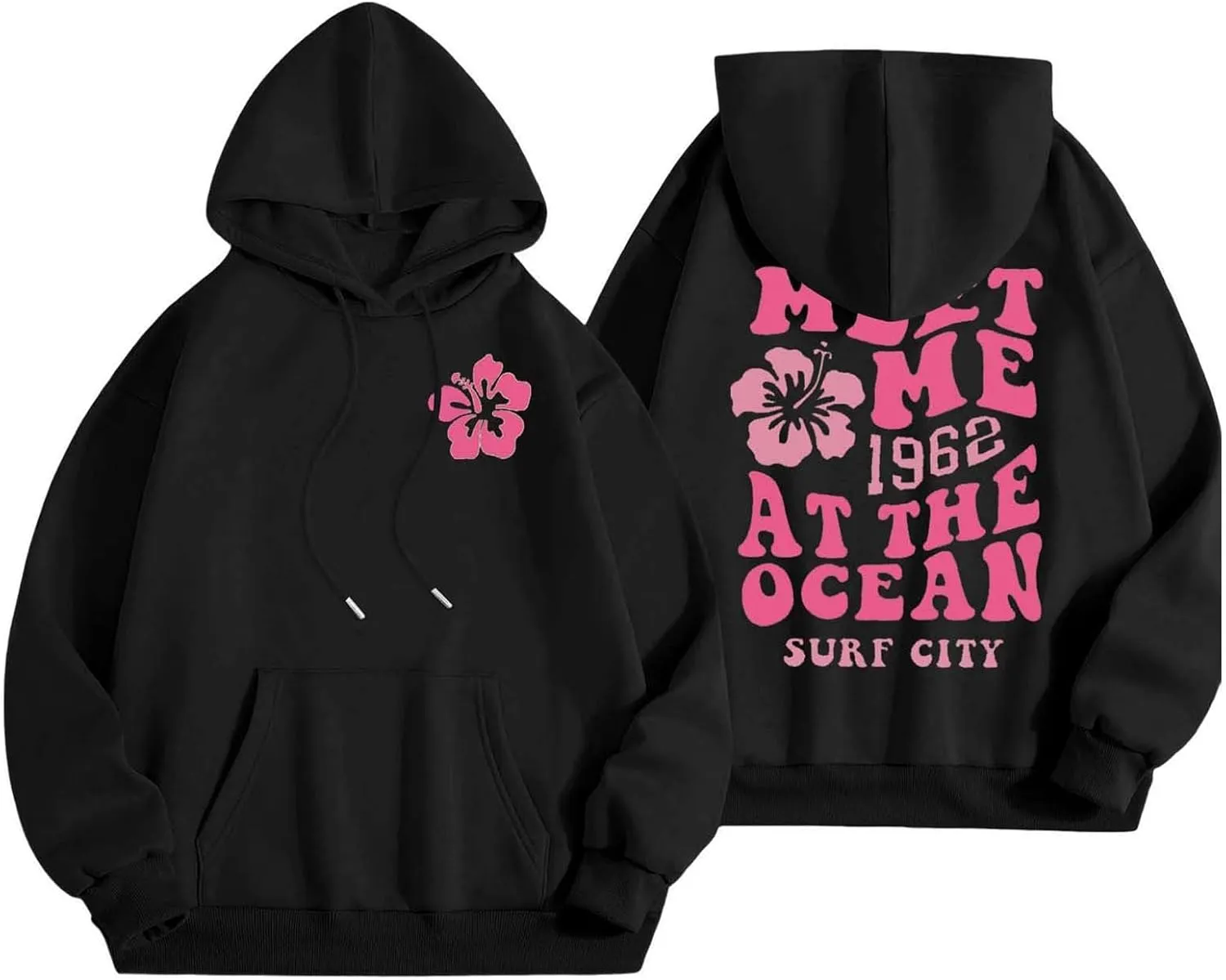 hoodies for women,Preppy Casual Letter Floral Print Sweatshirt Drawstring Oversized Graphic Pullover Cute Hoodies