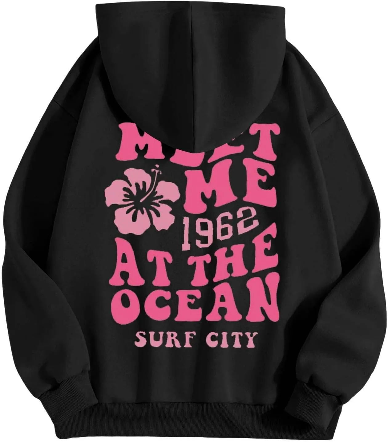 hoodies for women,Preppy Casual Letter Floral Print Sweatshirt Drawstring Oversized Graphic Pullover Cute Hoodies