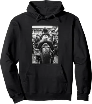 Hot t-shirt, cool biker style motorcycle woman in hot pants Pullover Hoodie