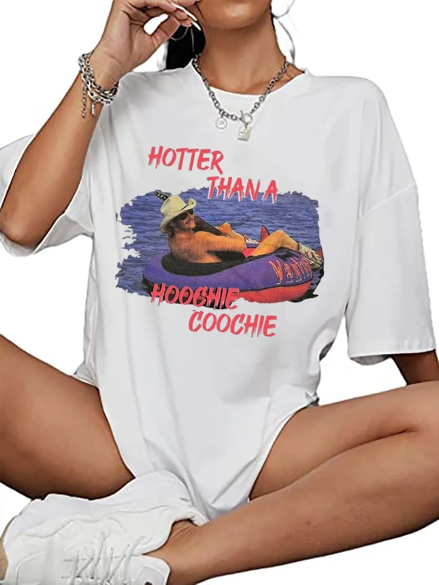 Hotter Than a Hoochie Coochie Oversized T Shirt Women Summer Beach Vacation Tops Vintage Graphic Country Music Tee