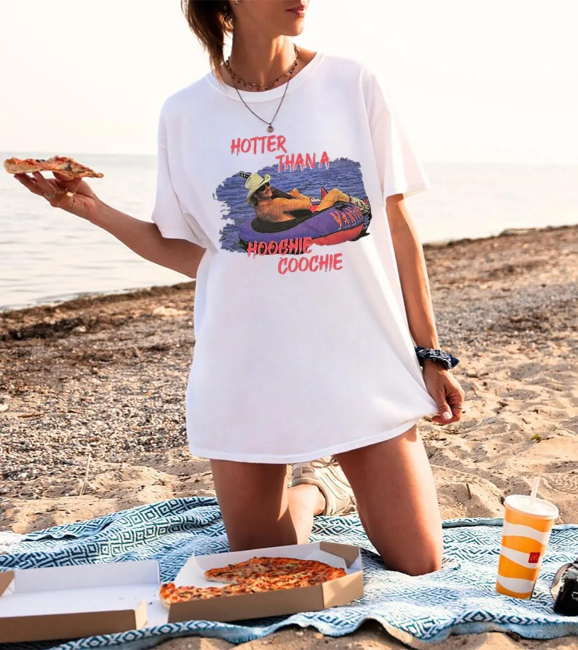 Hotter Than a Hoochie Coochie Oversized T Shirt Women Summer Beach Vacation Tops Vintage Graphic Country Music Tee