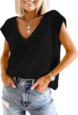 IDEALSANXUN Womens Cap Sleeve Sweater Vest Spring Summer Cute Sleeveless Knit Tops