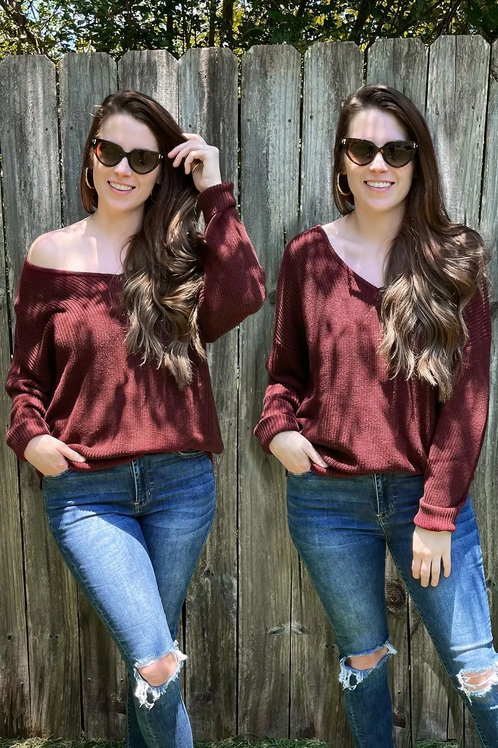II ININ Women's Fall Sweater 2024 Long Sleeve Tops Fashion Outfits Trendy Casual V Neck Oversized Pullover Sweaters