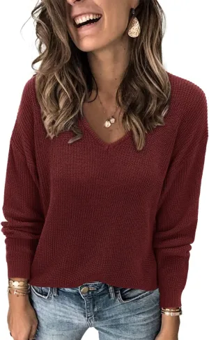 II ININ Women's Fall Sweater 2024 Long Sleeve Tops Fashion Outfits Trendy Casual V Neck Oversized Pullover Sweaters