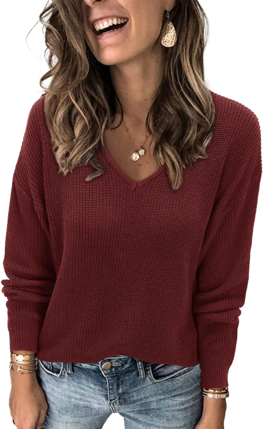 II ININ Women's Fall Sweater 2024 Long Sleeve Tops Fashion Outfits Trendy Casual V Neck Oversized Pullover Sweaters