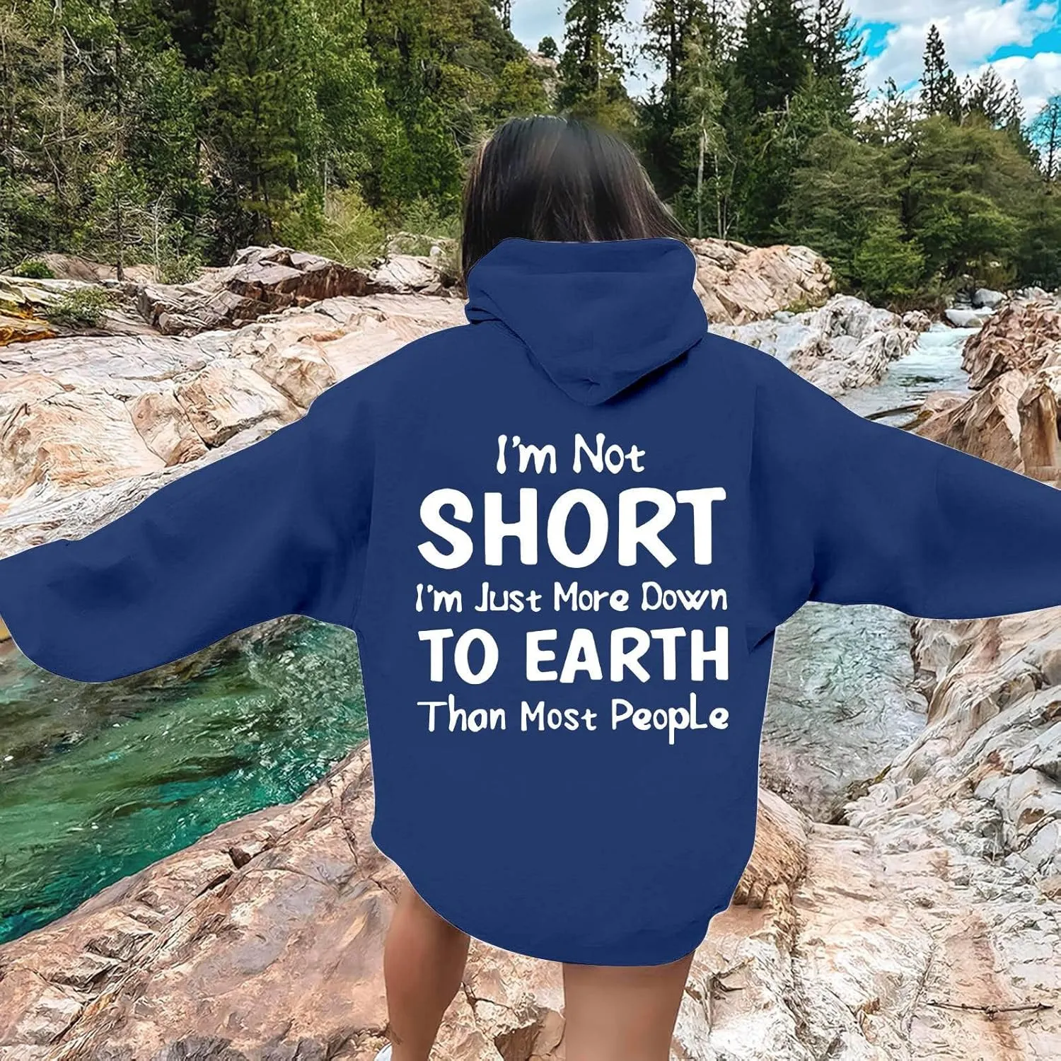 I'M Not Short Funny Hoodies For Women I'M Just More Down To Earth Than Most People Funny Letter Printed Sweatshirts