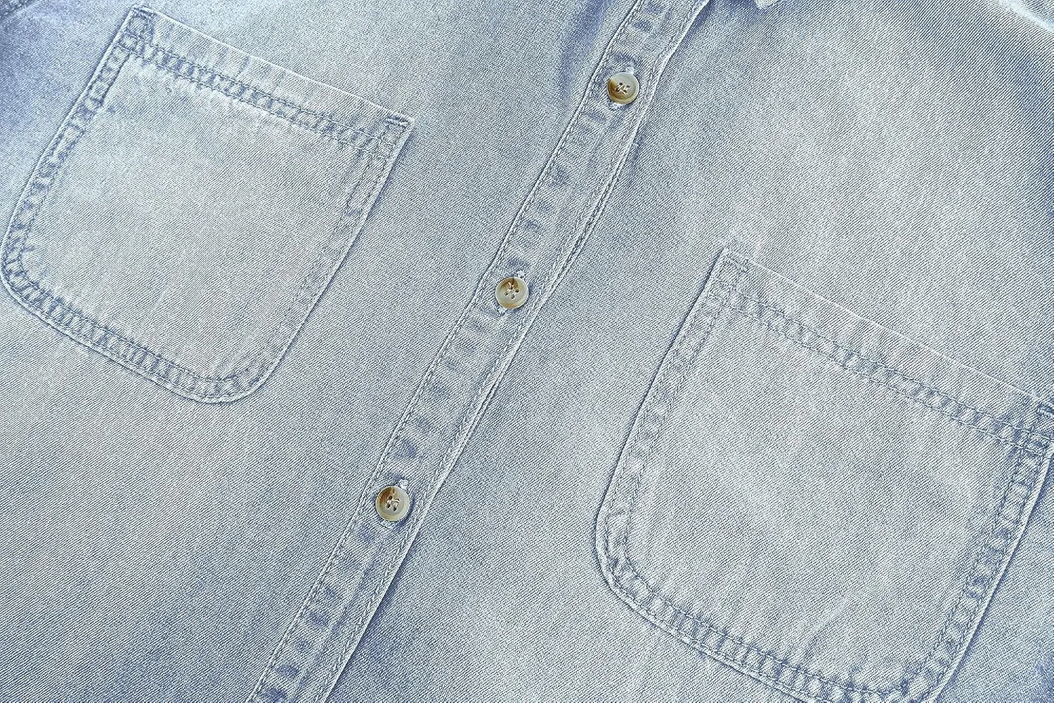 imesrun Womens Button Down Denim Shirt Chambray Casual Long Sleeve Collared Boyfriend Jean Jacket Shacket with Pockets
