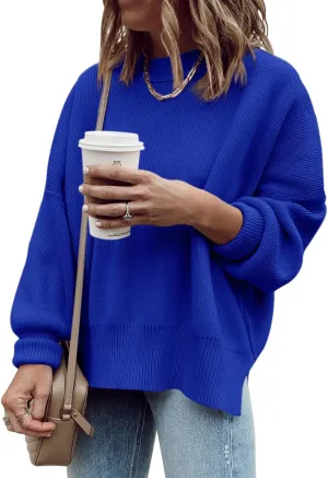 Imily Bela Womens Oversized Tunic Sweaters Fall Slouchy Long Sleeve Ribbed Knit Side Slit Pullover Jumper