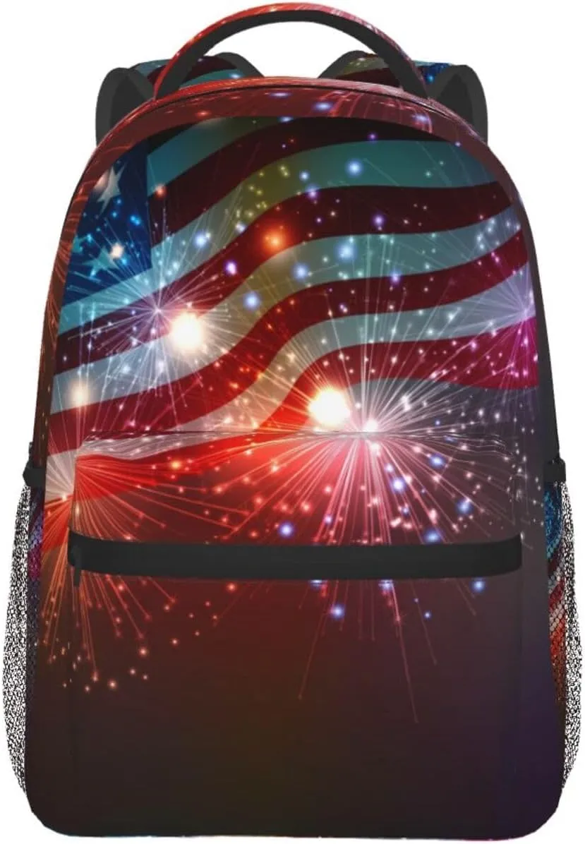 Independence Day Firework Flag Backpack Laptop Backpack Sports Travel Shoulder bag Light casual backpack