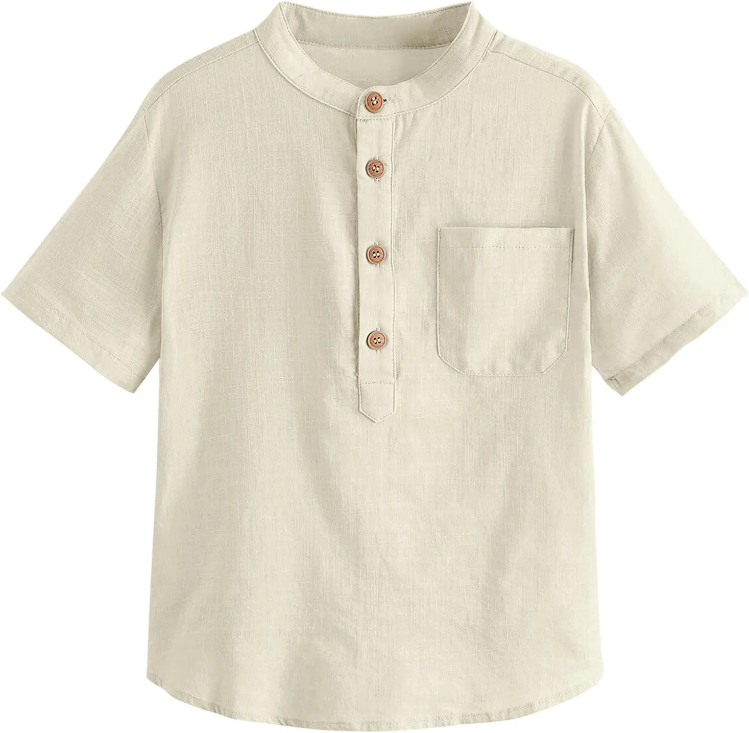 Inorin Boys Button Up Henley Shirt Short Sleeve Lightweight Summer Linen Cotton Dress Shirts Tees Tops with One Pocket