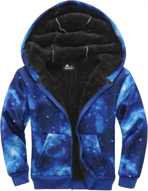 JACKETOWN Kids Fleece Jacket 3D Printed Star Hooded Sweatshirt Full Zipp Up Boys Sherpa Lined Winter Coat 6-15 Years