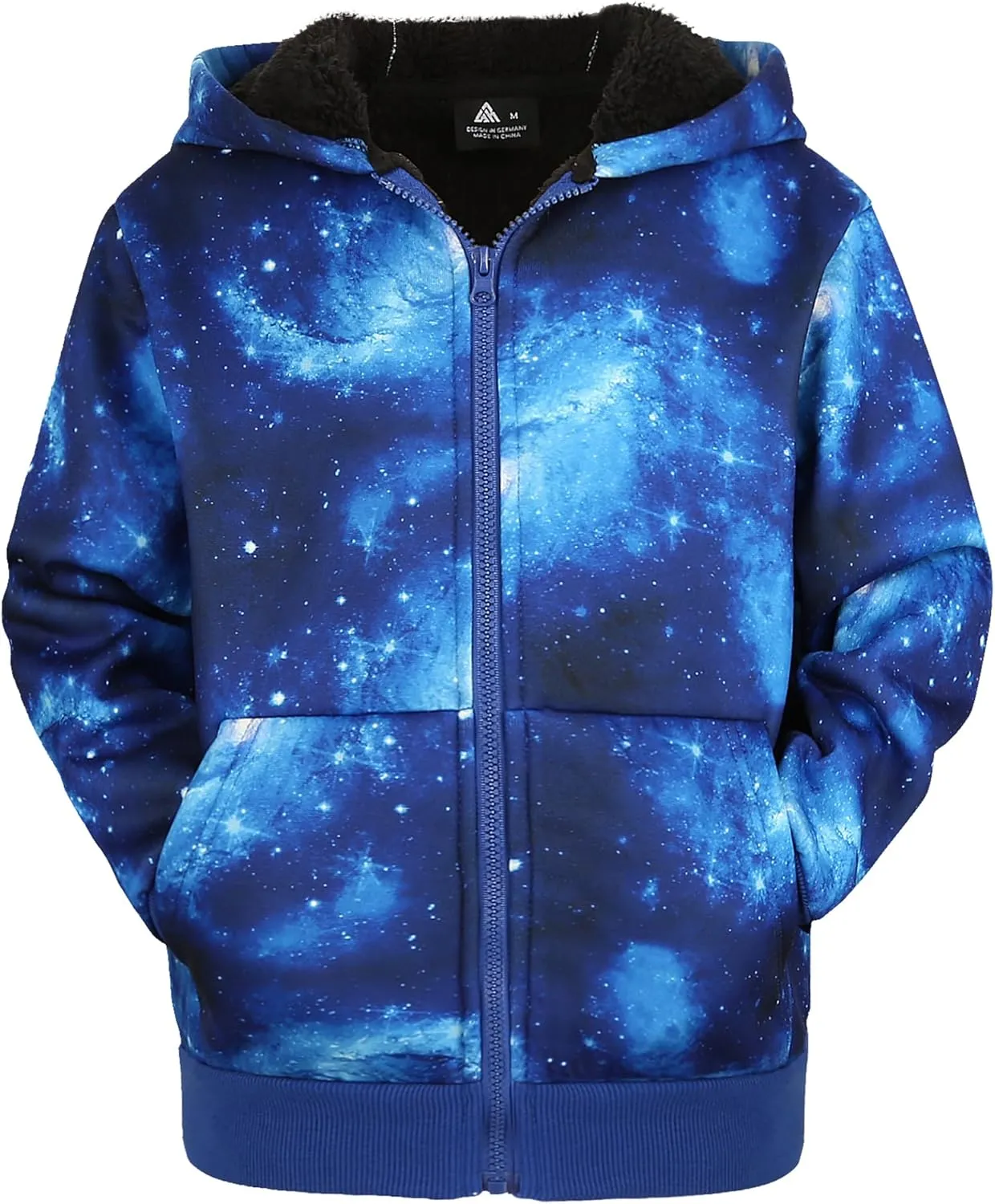 JACKETOWN Kids Fleece Jacket 3D Printed Star Hooded Sweatshirt Full Zipp Up Boys Sherpa Lined Winter Coat 6-15 Years