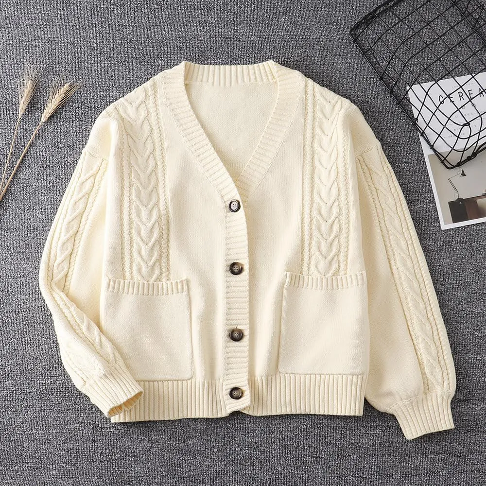 JASCLS Women's Long Sleeve Color Block Chunky Cable Knitted Oversized Sweater Cardigans for Women