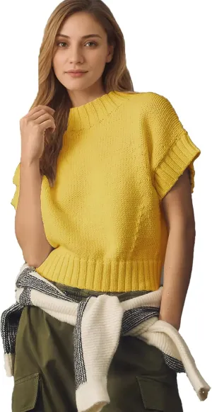 Jenkoon Women's Ultra Soft Fashion Sweater Vest Mock-Neck Extended Shoulder Sweater Vest Cap Sleeve Knit Pullover