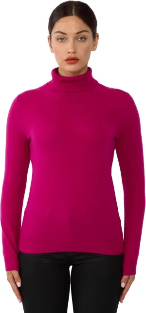 JENNIE LIU Women's 100% Pure Cashmere Long Sleeve Pullover Turtleneck Sweater