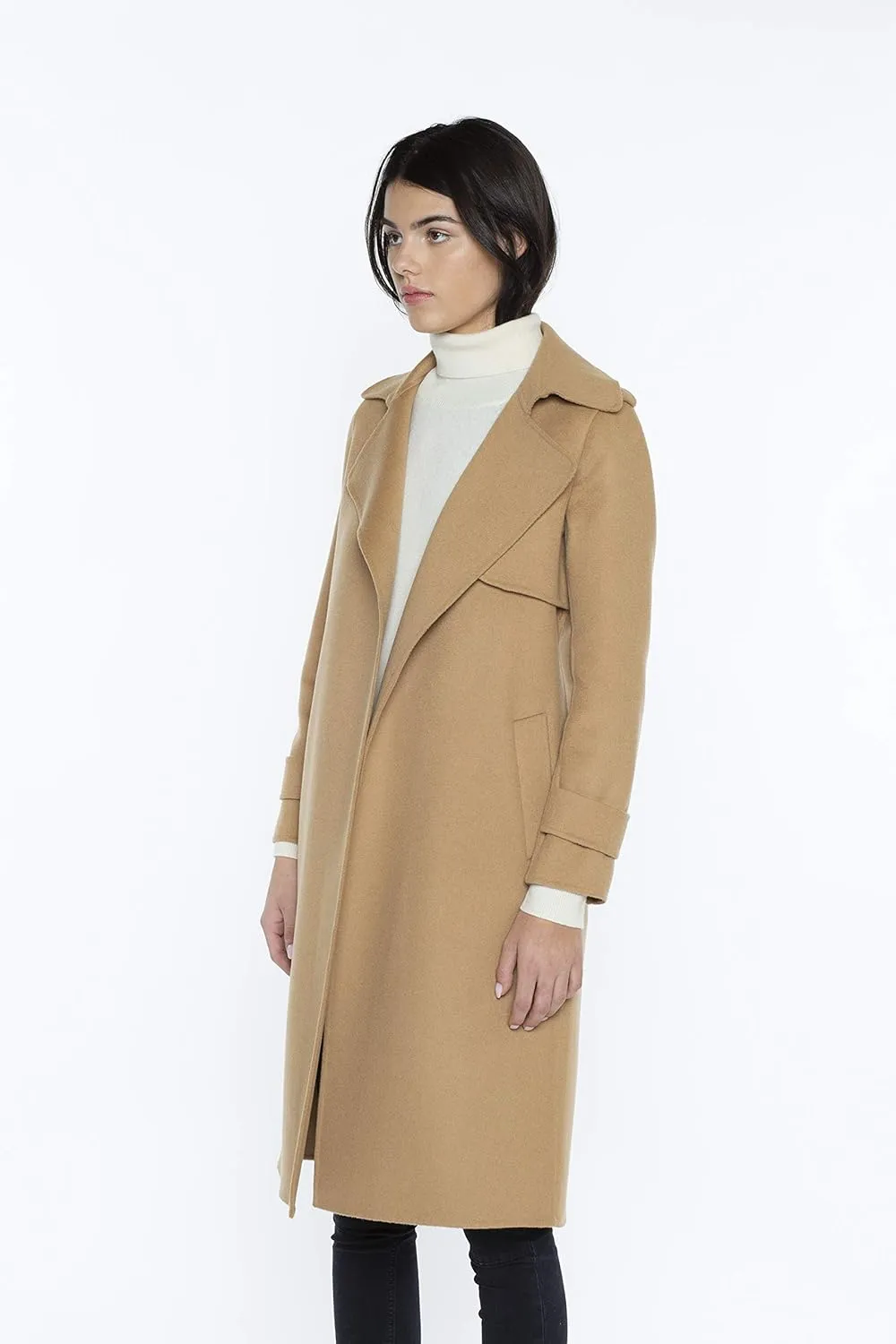 JENNIE LIU Women's Cashmere Wool Double-Faced Trench Coat
