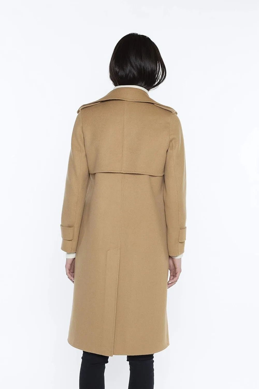 JENNIE LIU Women's Cashmere Wool Double-Faced Trench Coat