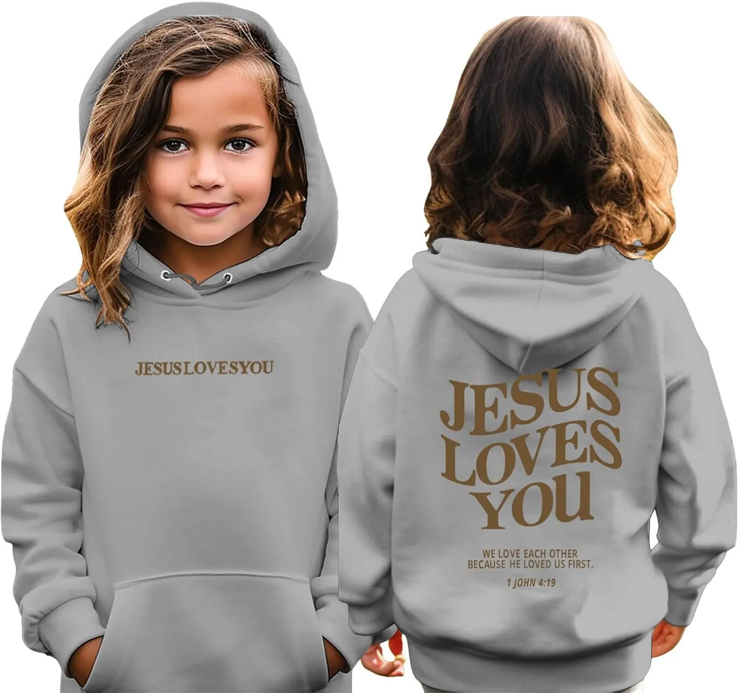 Jesus Loves You Girls Oversized Hoodies Drop Shoulder Letter Print Preppy Sweatshirt Sweatshirt Tops with Pockets