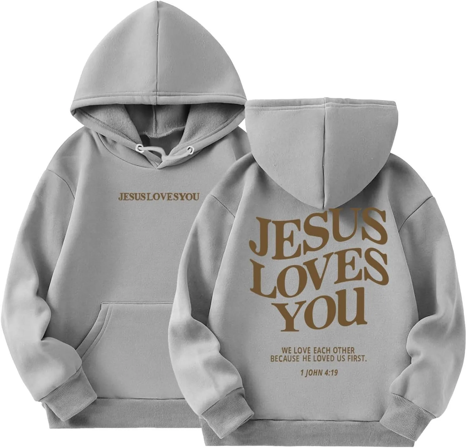 Jesus Loves You Girls Oversized Hoodies Drop Shoulder Letter Print Preppy Sweatshirt Sweatshirt Tops with Pockets