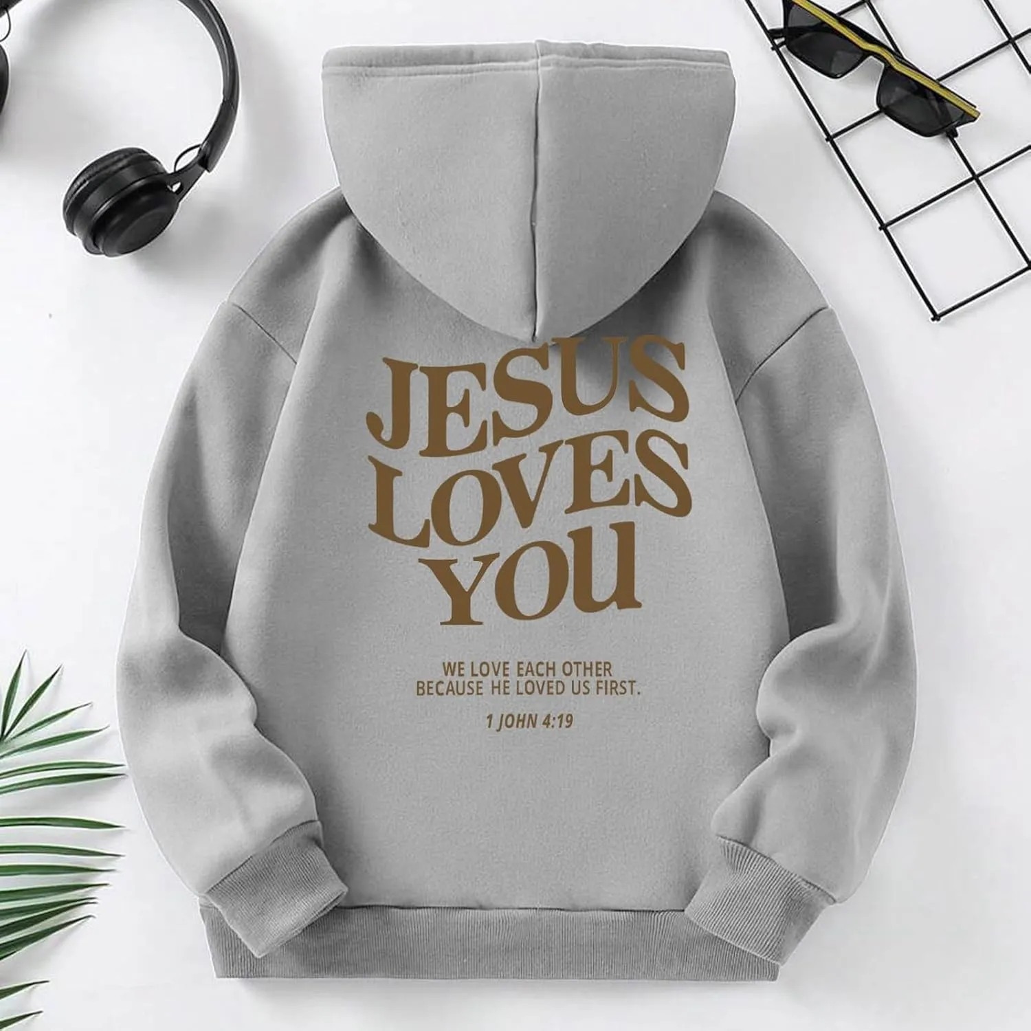 Jesus Loves You Girls Oversized Hoodies Drop Shoulder Letter Print Preppy Sweatshirt Sweatshirt Tops with Pockets