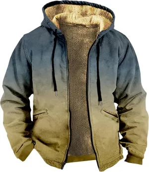 JJHAEVDY Mens Jacket Printed Full Zip Jacket Long Sleeve Fleece Lined Sweatshirt Loose Sports Hoodies Warm Hoodie with Pocket