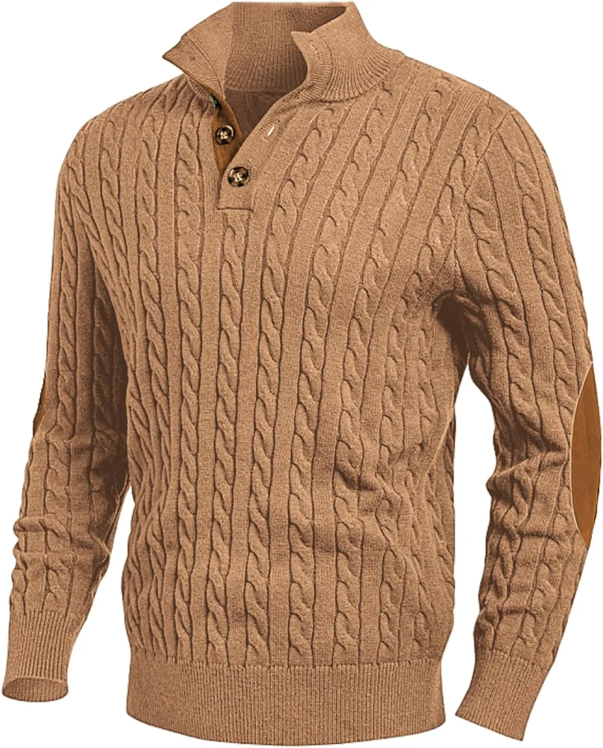JMIERR Men's Cable Knit Pullover Sweater Casual Long Sleeve Stand Collar Button Knitted Sweaters