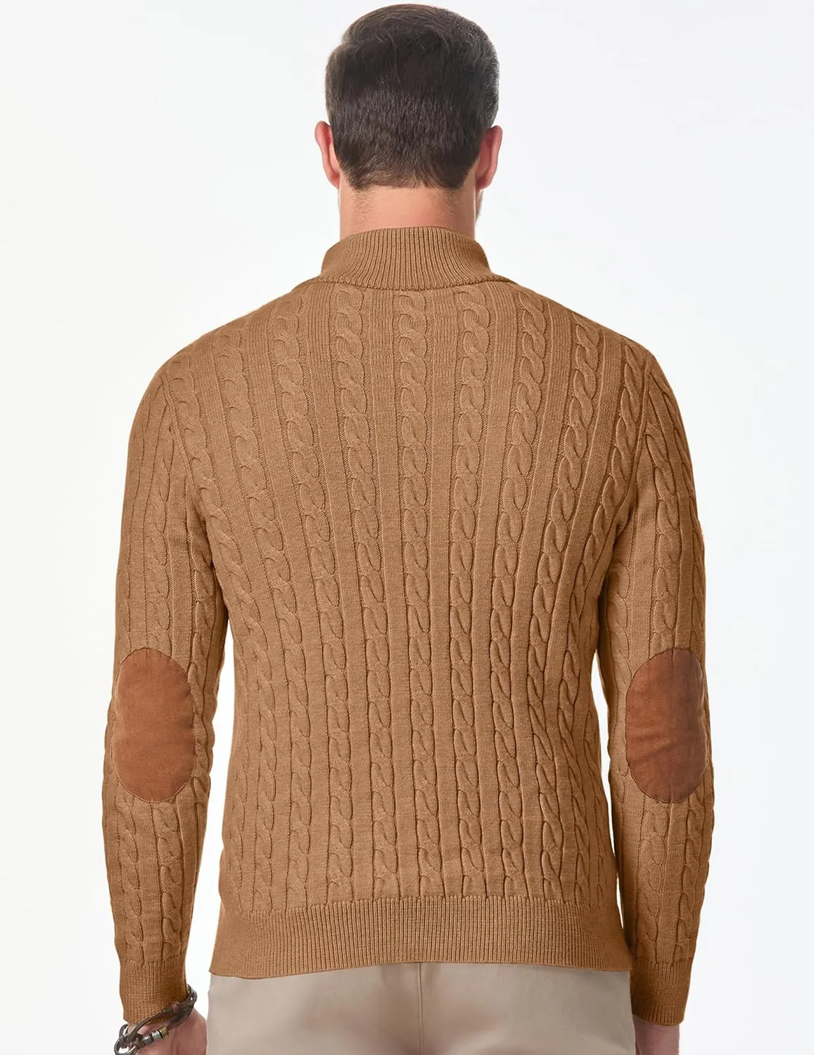 JMIERR Men's Cable Knit Pullover Sweater Casual Long Sleeve Stand Collar Button Knitted Sweaters