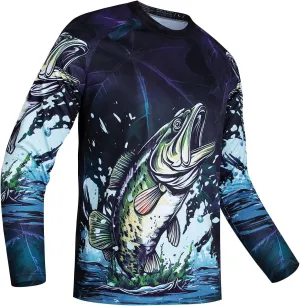 JPOJPO Mens Fishing Shirt Long Sleeve, Fishing Jerseys Fish Tshirts - Breathable, Cooling, Light-Weight