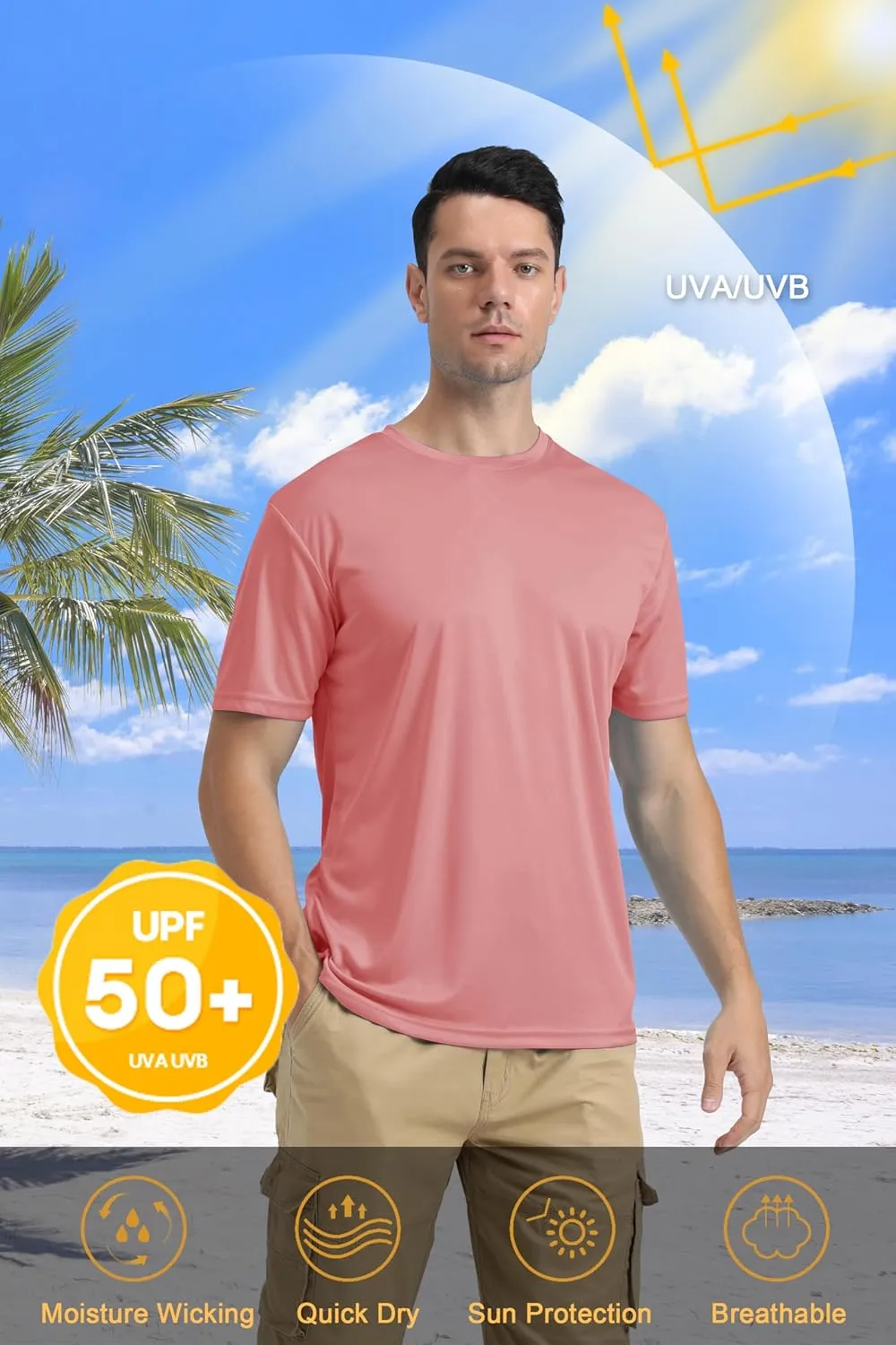 KEFITEVD Men's Short Sleeve UPF 50  Sun Protection Shirts Quick Dry Rashguard Swim Shirt SPF Workout Fishing Athletic T-Shirt