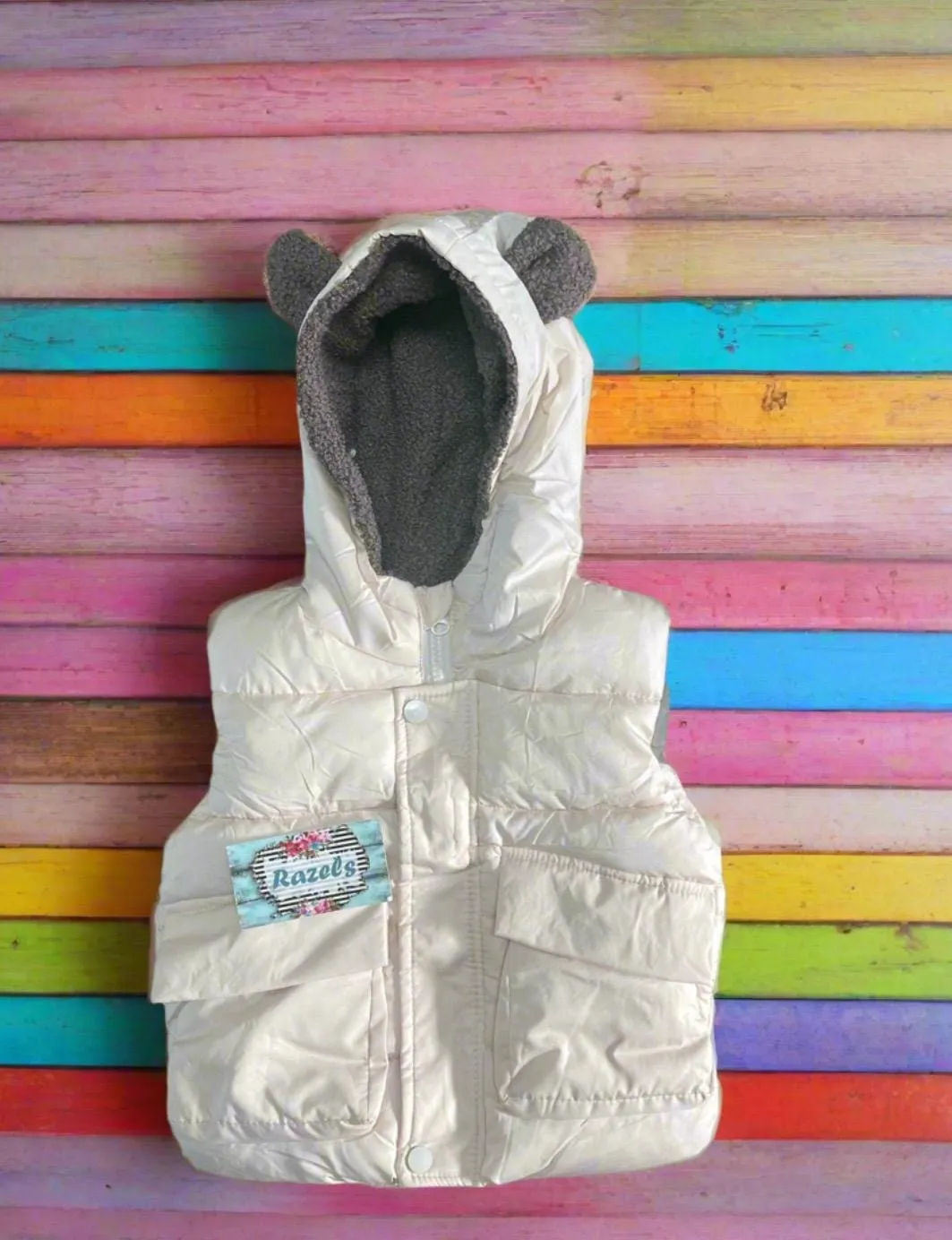 Kids Animal Ear Puffer Vest Warm Fur Lined Animal Ear Vest Fun Fall Vest