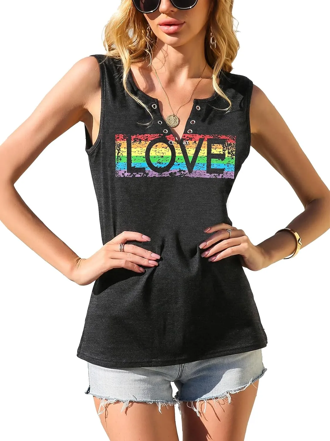KIMSOONG Pride Shirt Women Rainbow Graphic Tee Funny Love Letter Print T Shirt LGBT Equality Tank Tops Casual Sleeveless Tops