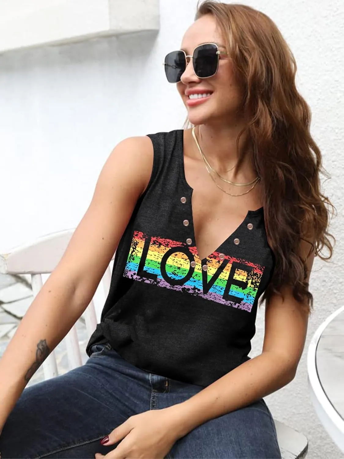 KIMSOONG Pride Shirt Women Rainbow Graphic Tee Funny Love Letter Print T Shirt LGBT Equality Tank Tops Casual Sleeveless Tops