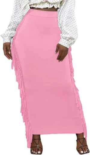 kinstell Women's Elastic High Waist Slim Bodycon Tassels Long Maxi Clubwear Night Out Pencil Skirts