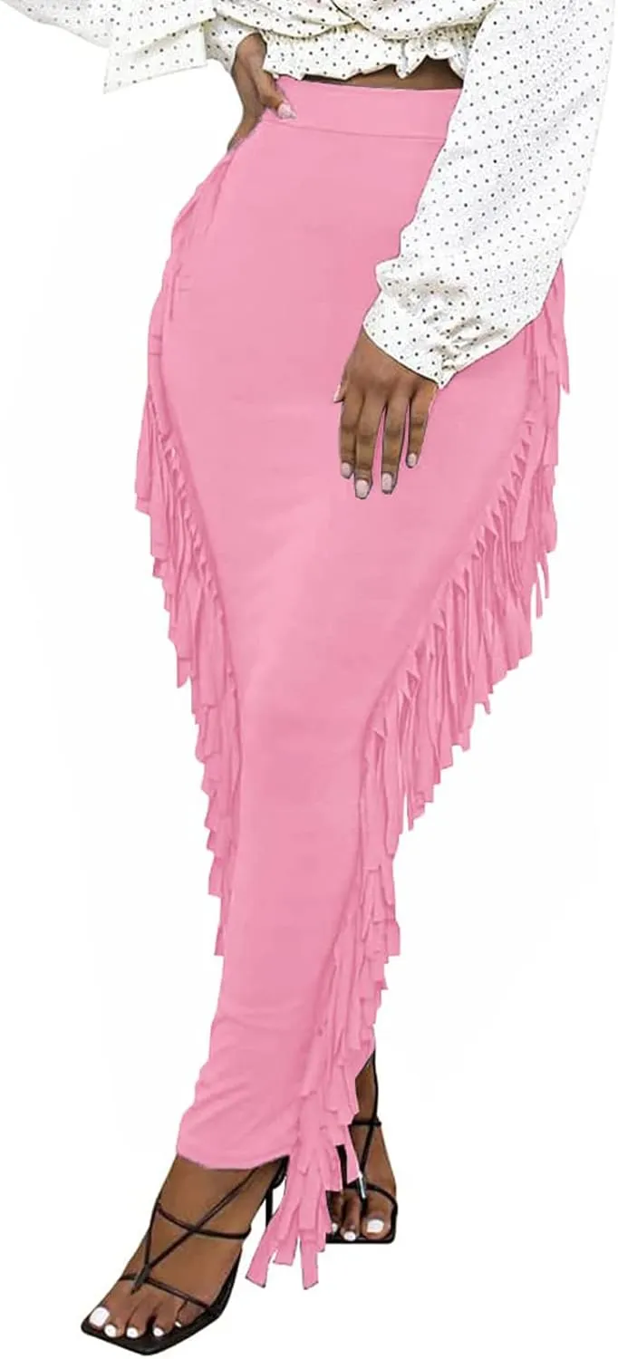 kinstell Women's Elastic High Waist Slim Bodycon Tassels Long Maxi Clubwear Night Out Pencil Skirts