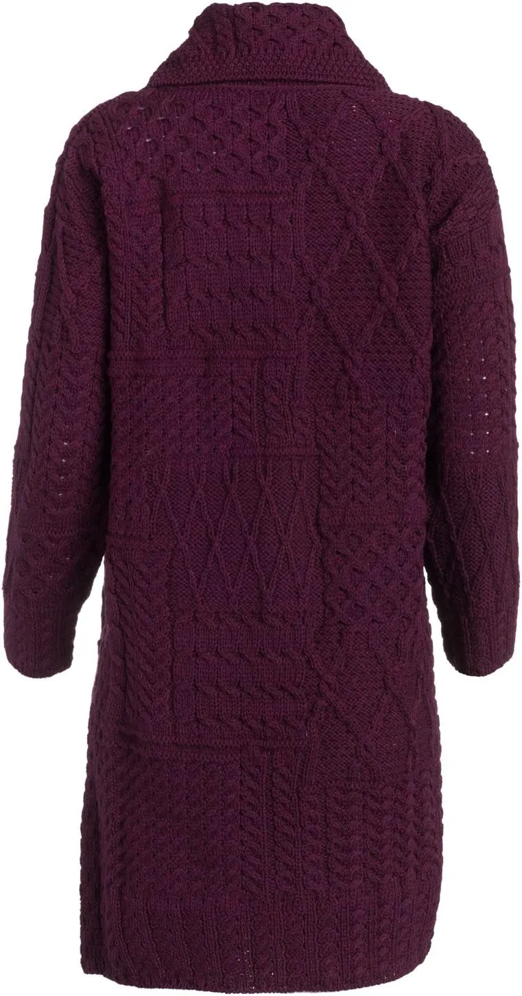 Ladies Irish Knit Caitriona Long Cardigan - 100% Merino Wool Single Button Coat