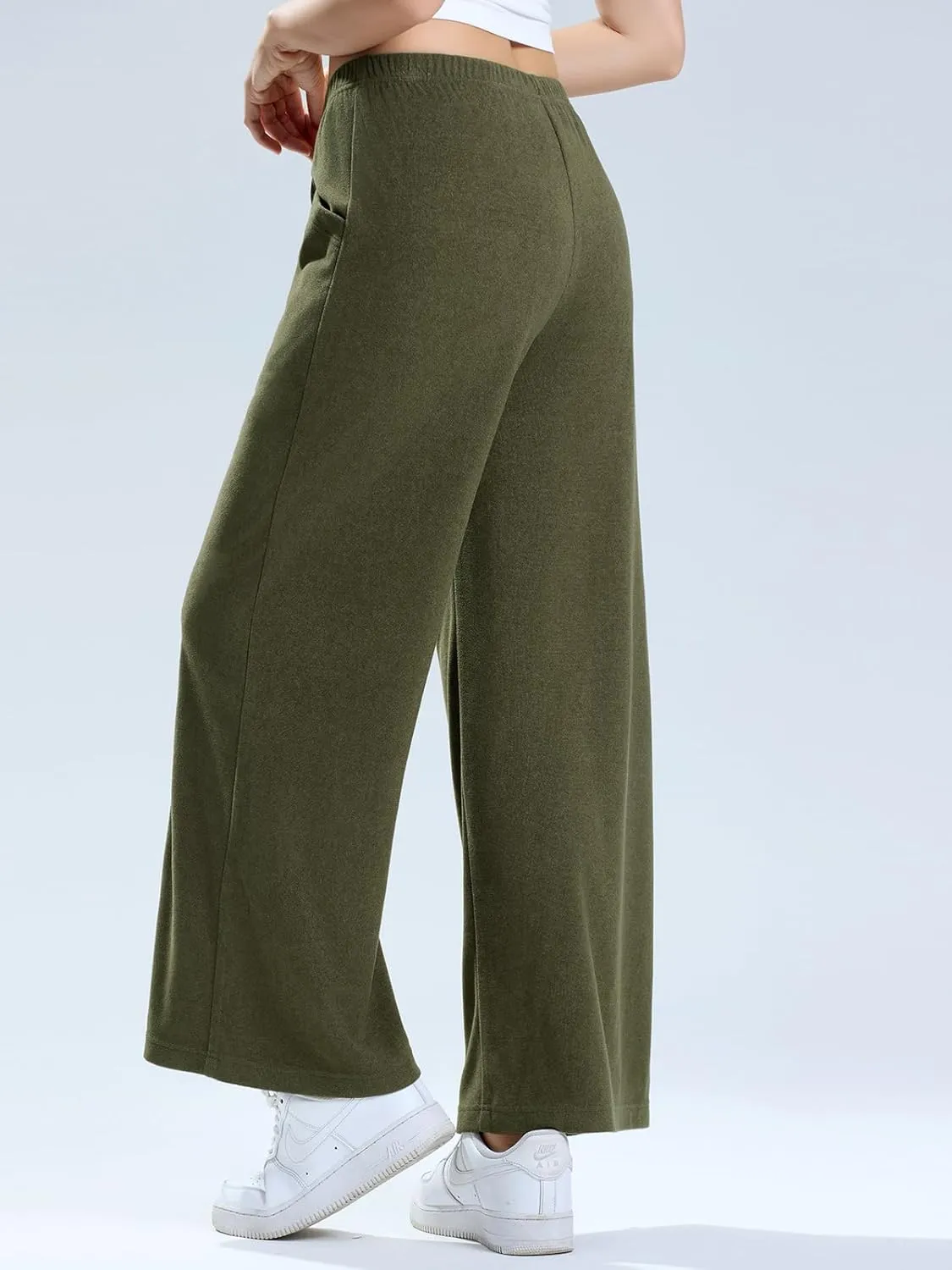 Les umes Womens Wide Leg Pants Elastic Waist Casual Slacks Trousers Loose Long Palazzo Pants with Pockets