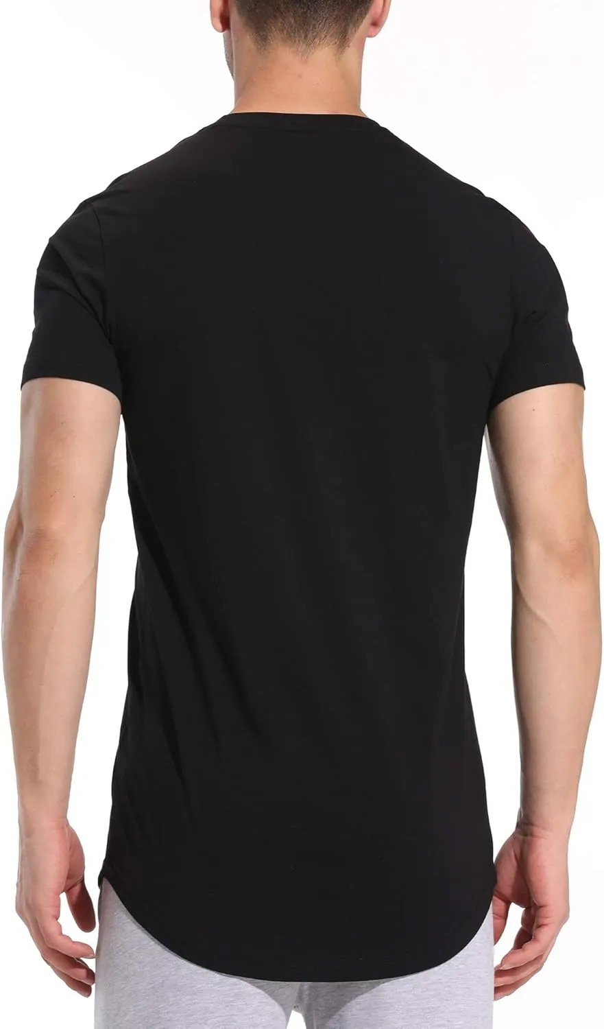 LETAOTAO Mens Hipster Longline T-Shirt Drop Cut Scallop Long Tail Slim Fit Bodybuilding Gym Muscle Workout Tee