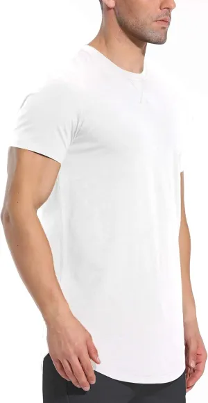 LETAOTAO Mens Hipster Longline T-Shirt Drop Cut Scallop Long Tail Slim Fit Bodybuilding Gym Muscle Workout Tee
