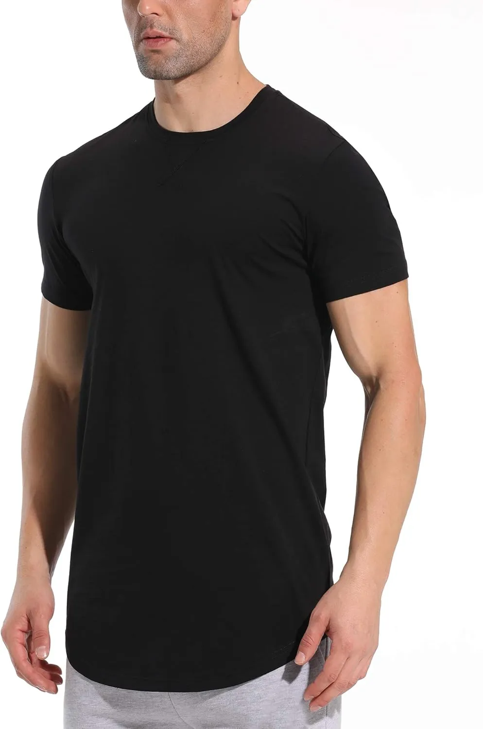 LETAOTAO Mens Hipster Longline T-Shirt Drop Cut Scallop Long Tail Slim Fit Bodybuilding Gym Muscle Workout Tee